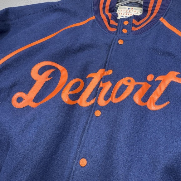 Detroit Tigers Jacket Mens 6XL Blue MLB Baseball Wool Leather JH Design USA - Picture 3 of 16